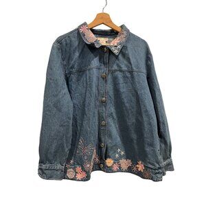 vintage toffee Apple denim embroidered jacket size extra large blue pink floral